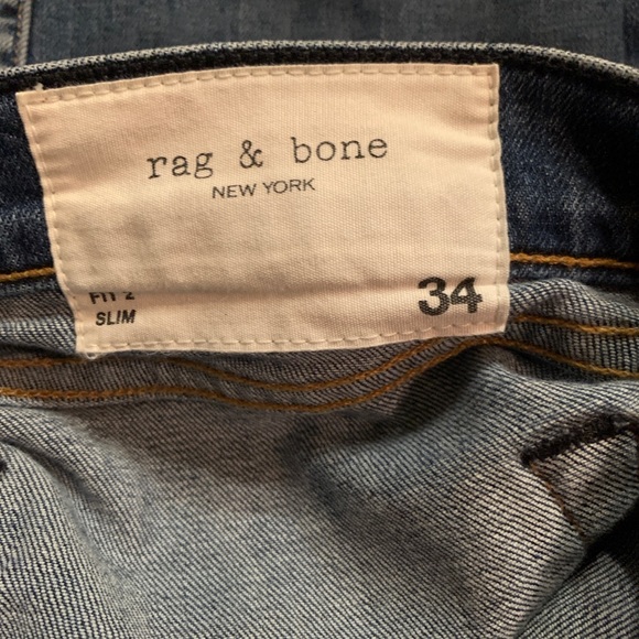 Rag & Bone Jeans Mens 34x32 Blue Fit 2 Slim Straight Button Fly Made In USA - Picture 7 of 10
